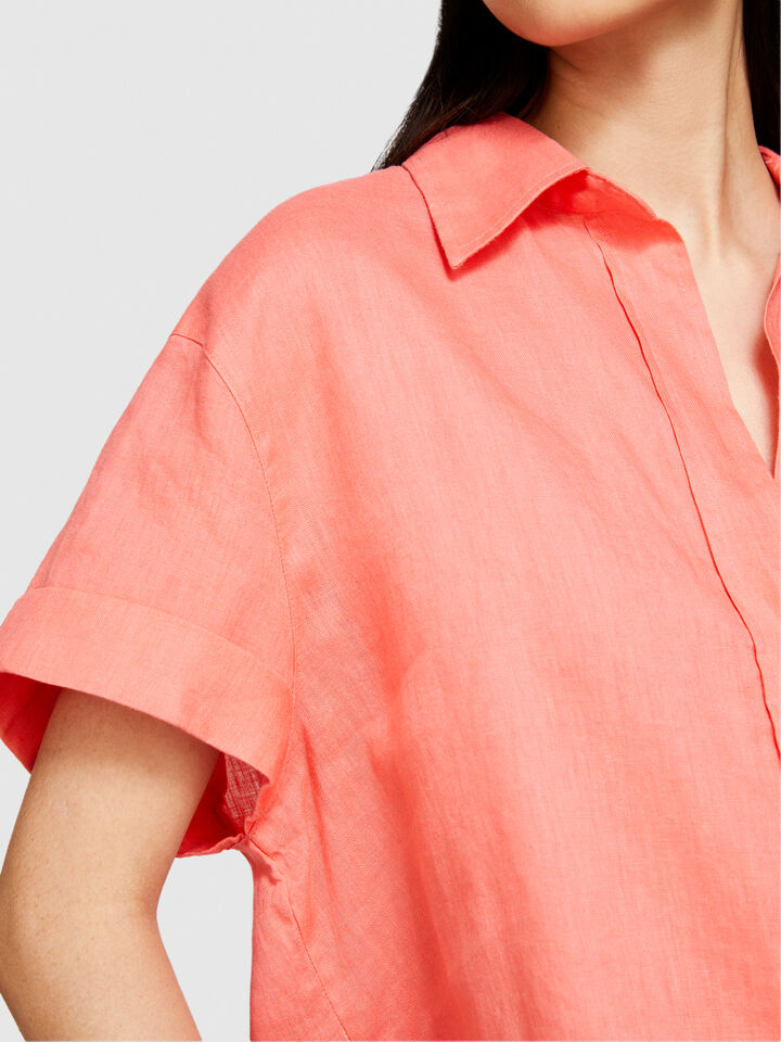 Short sleeve 100% linen shirt - women's shirts - Coral | Sisley image number 5